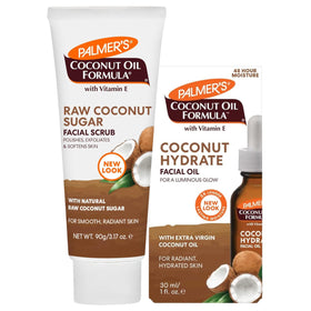 Palmer's front packaging of coconut oil face care bundle showing product pair and benefits