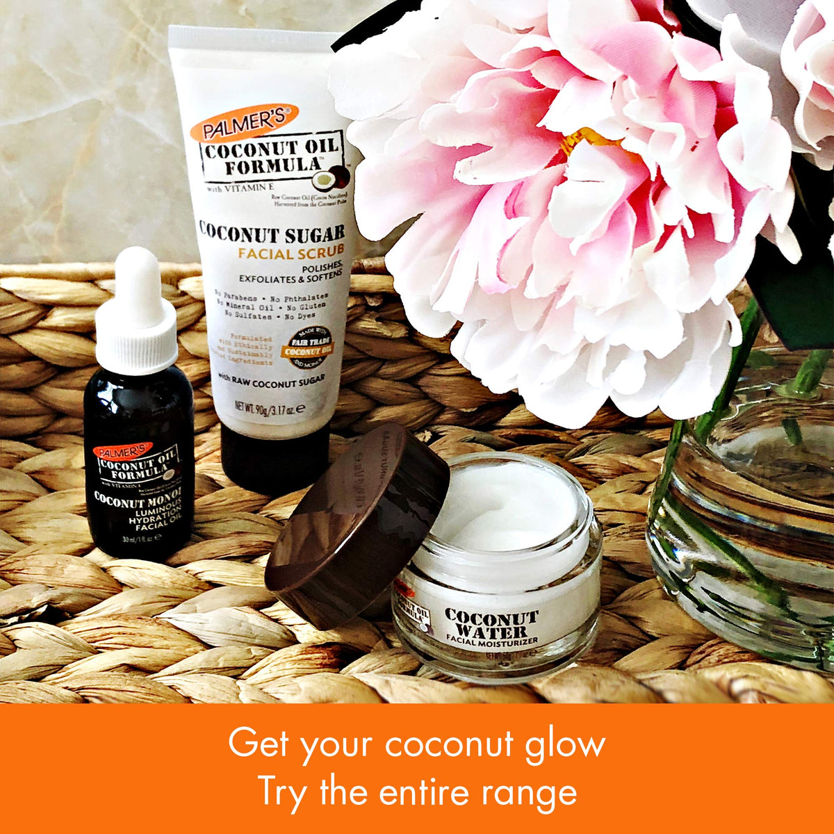 Bathroom counter scene with Palmer's coconut sugar scrub illustrating daily skincare use