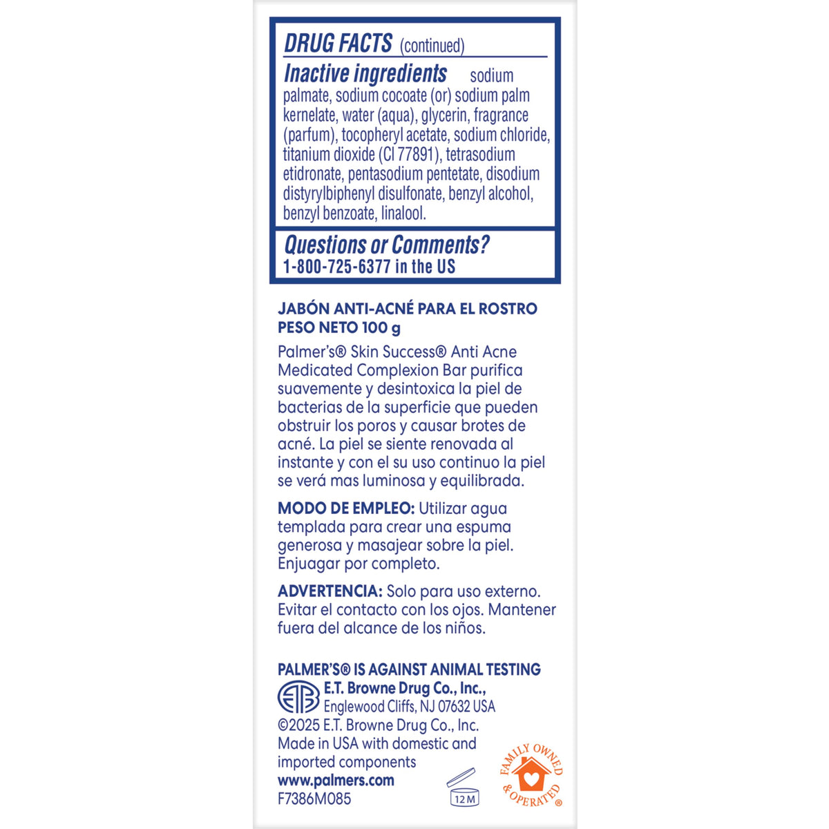 Palmer's label close-up showing active ingredients and clarity benefit