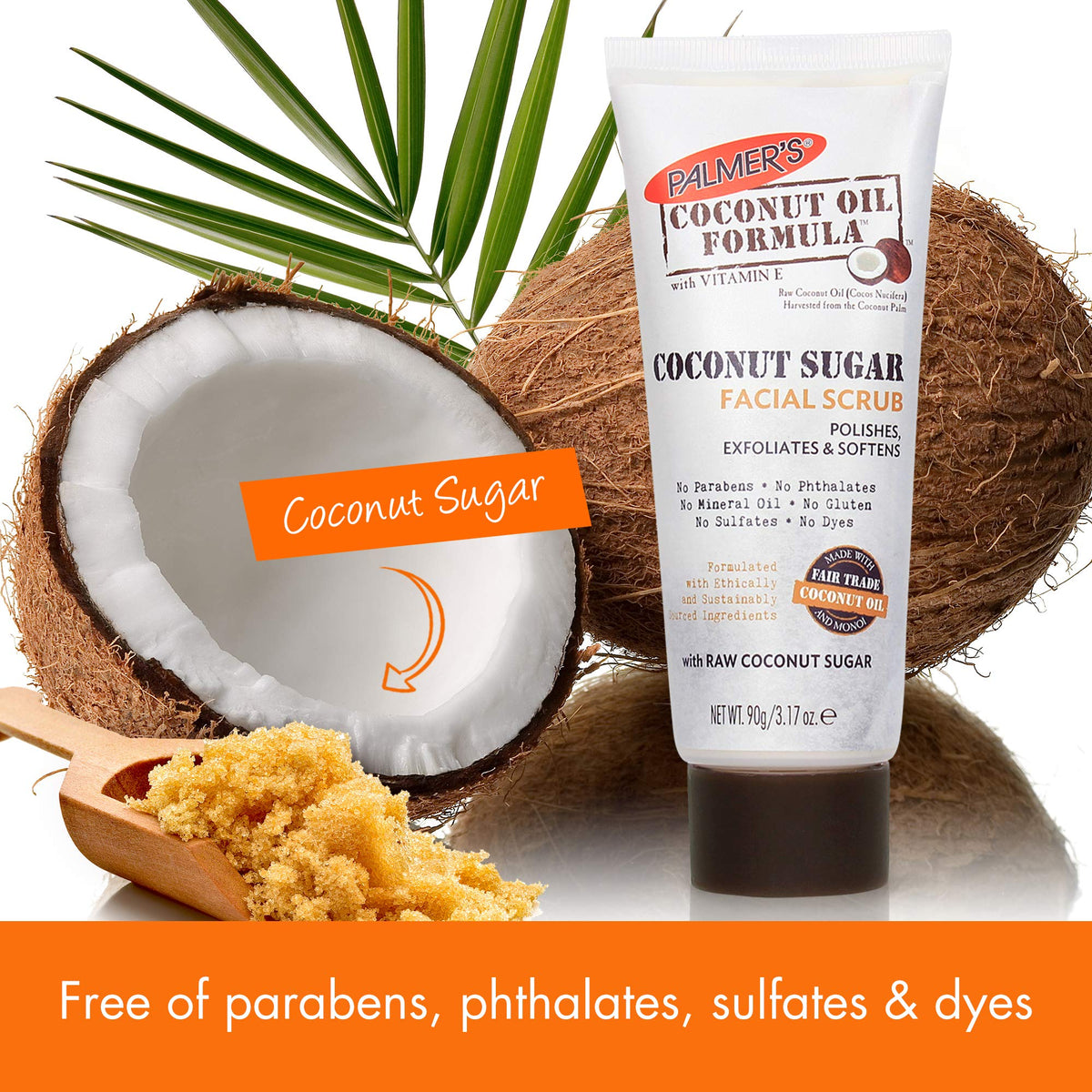 Hand holding Palmer's facial scrub tube to show size and convenient travel-friendly design