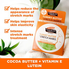 Palmer's ingredient label close-up showing cocoa butter and vitamin E benefits