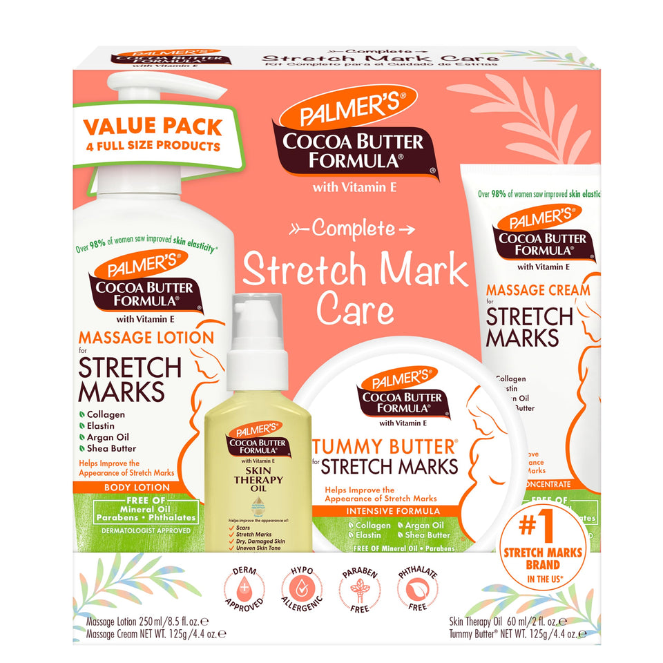 Palmer's kit front packaging showing full four-piece maternity set benefits