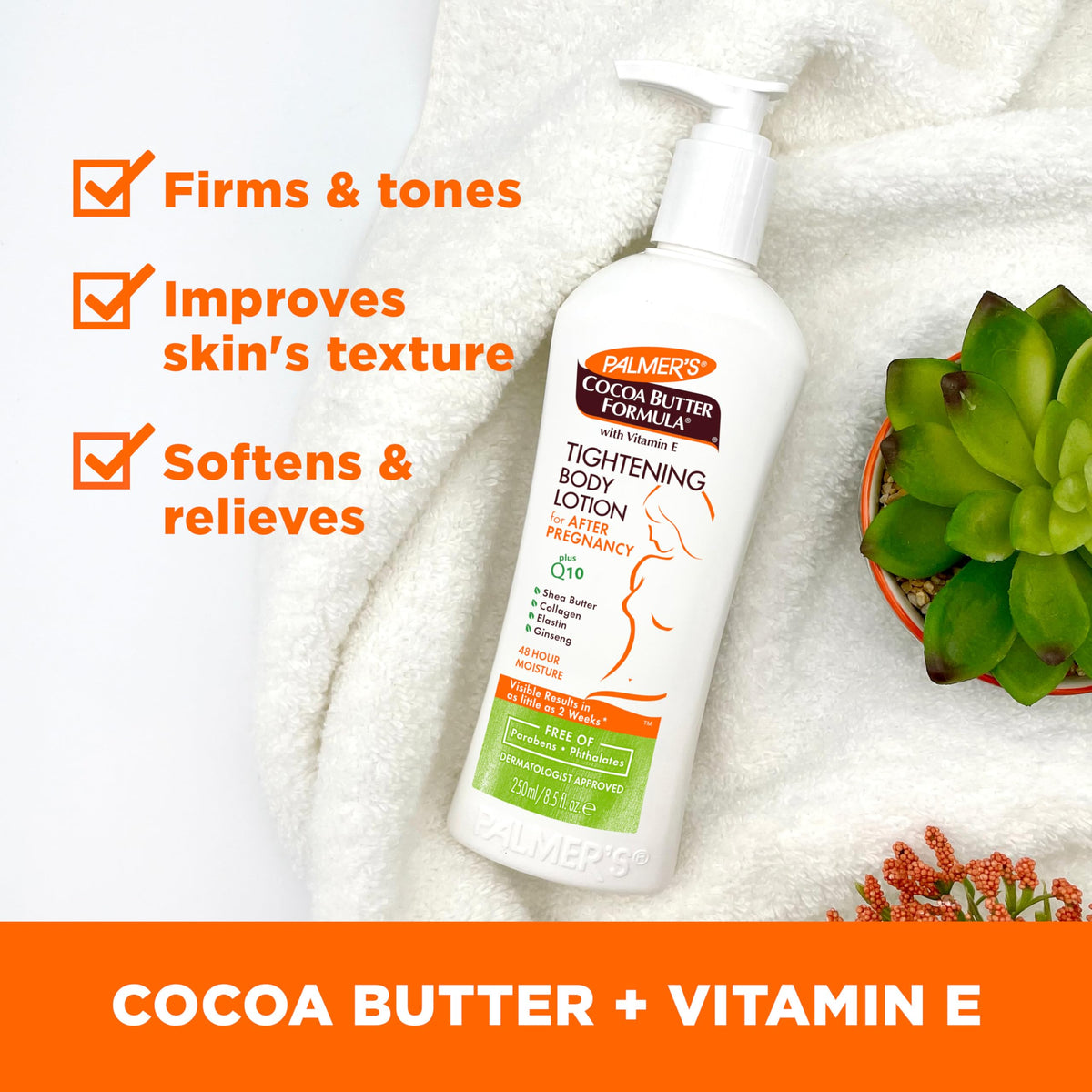 Palmer's products staged with a new mom showing simple everyday routine benefits
