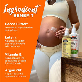 Palmer's oil bottle label detail displaying cocoa butter and vitamin E benefits