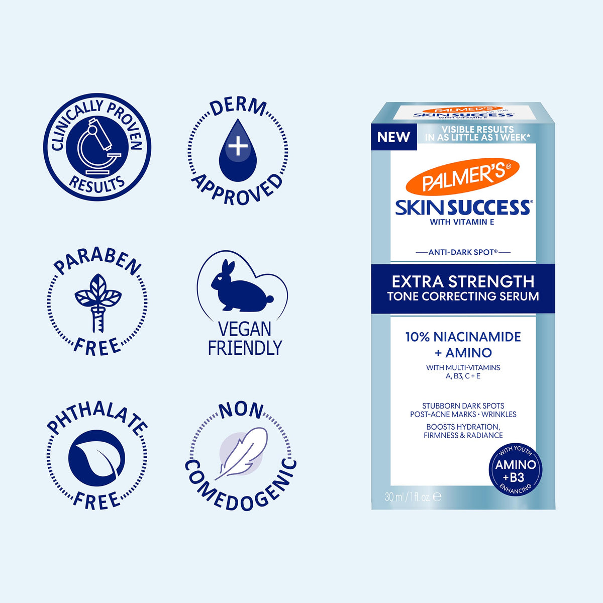 Palmer's size comparison with coin showing 1 fl oz travel-friendly portability benefit