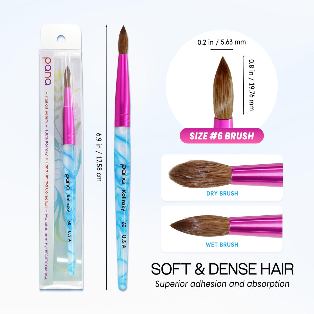 PANA kolinsky bristles close-up, precise tip for smooth product laydown