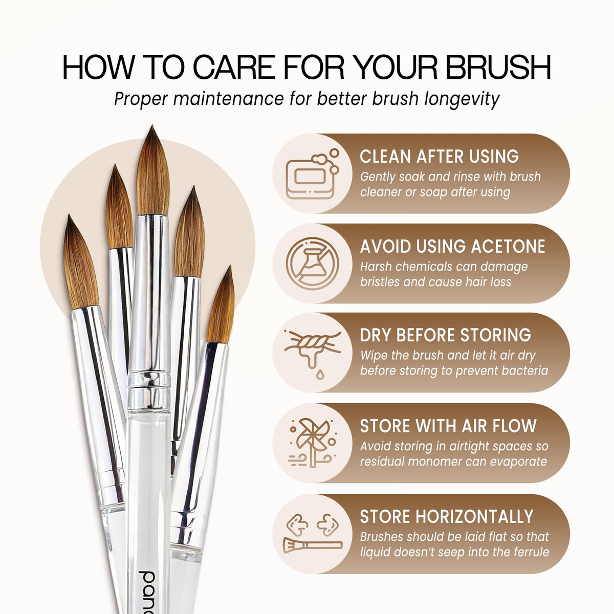 PANA metal ferrule securing bristles for durability and no shedding