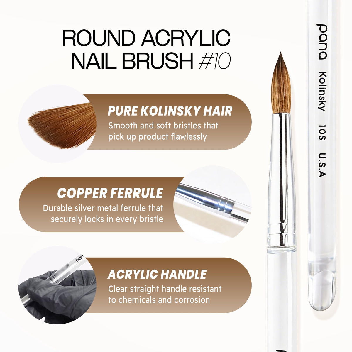 PANA handle detail highlighting smooth clear acrylic for comfortable grip