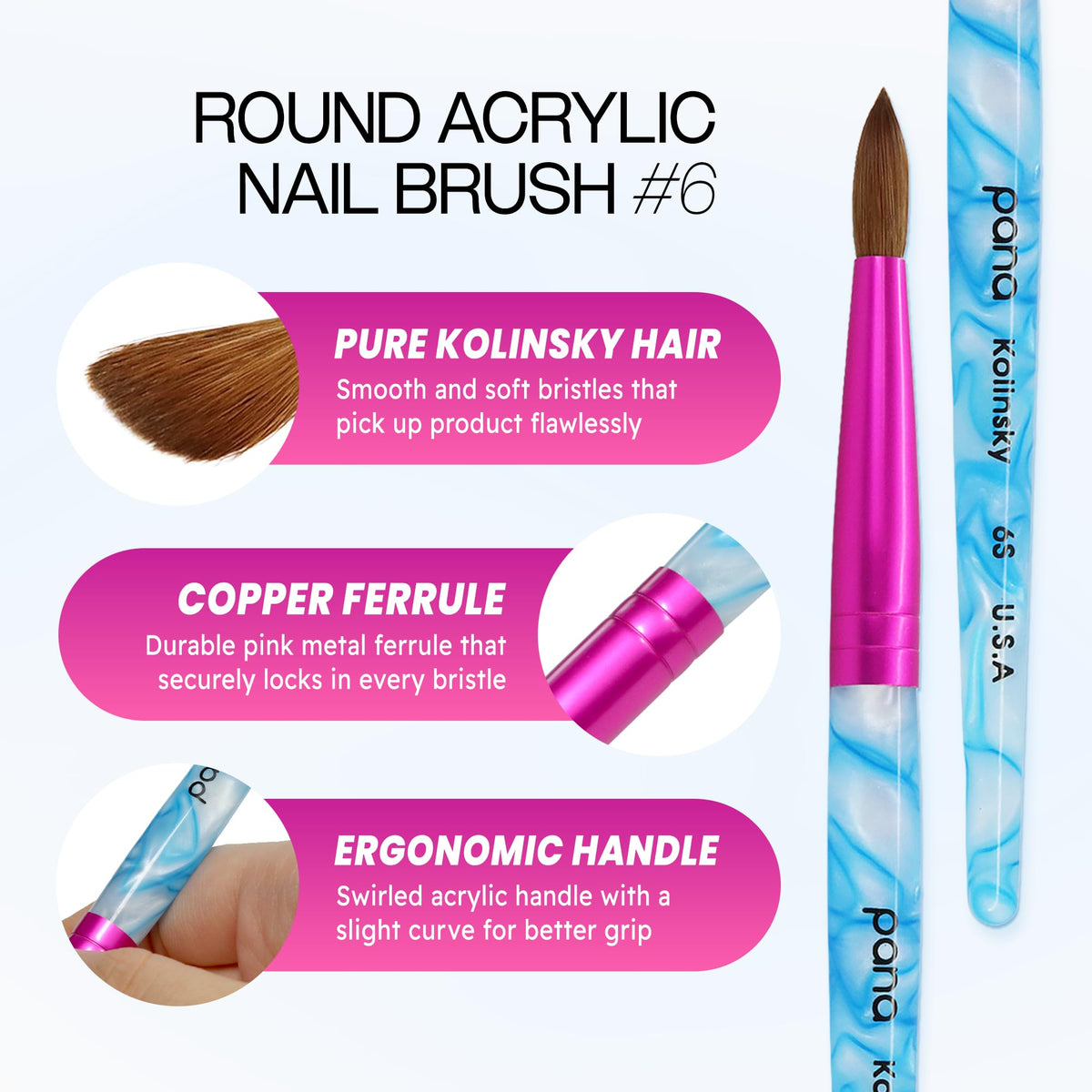 PANA pink ferrule detail, secure metal ferrule prevents hair loss