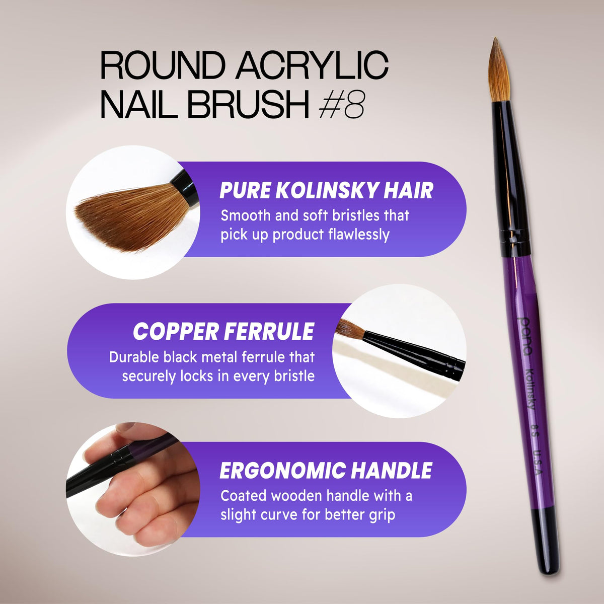PANA purple wooden handle profile highlighting ergonomic weight and comfort benefit