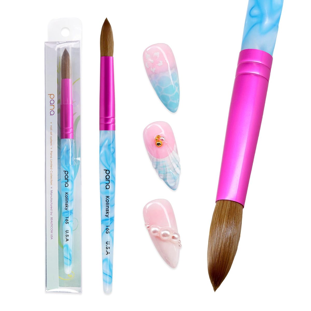 PANA close-up of pure Kolinsky hair tip delivering smooth acrylic flow