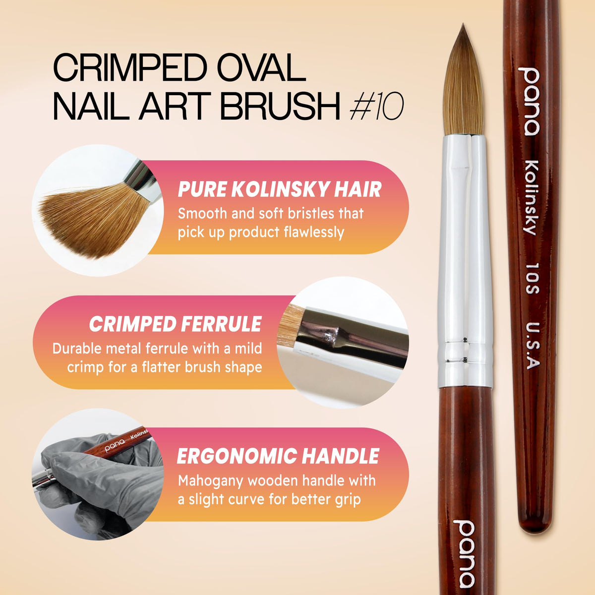PANA silver crimped ferrule close-up securing hairs for consistent application
