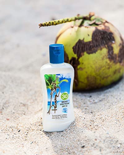 Beach scene with Panama Jack sunscreen for outdoor sun protection