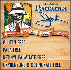 Panama Jack bottle in hand to show 8 fl oz scale and travel convenience