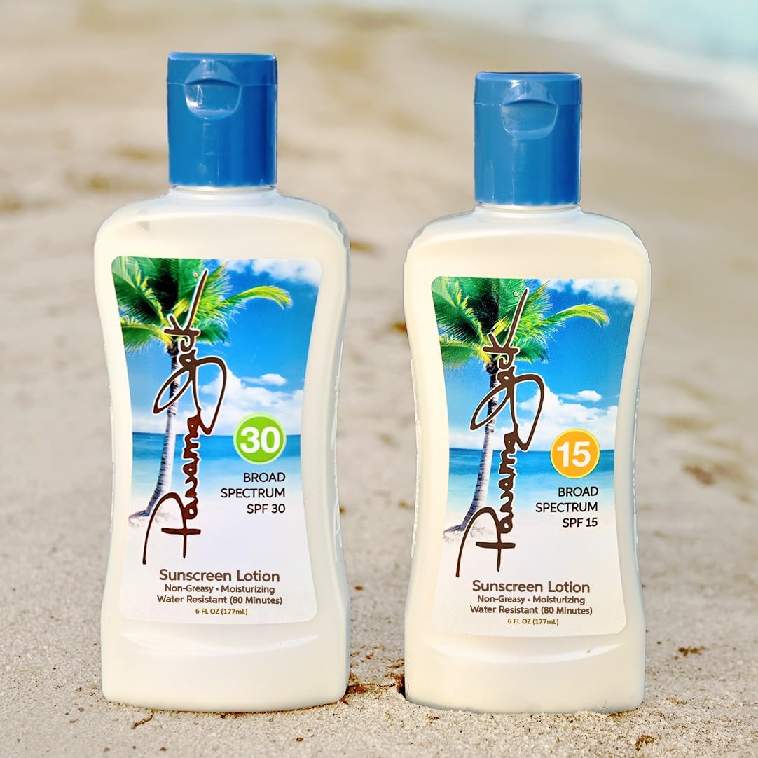Panama Jack front packaging showing both SPF 15 and SPF 30 offering travel protection