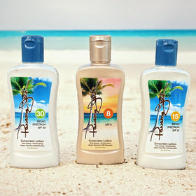 Panama Jack front pack showing three SPF lotions and travel convenience