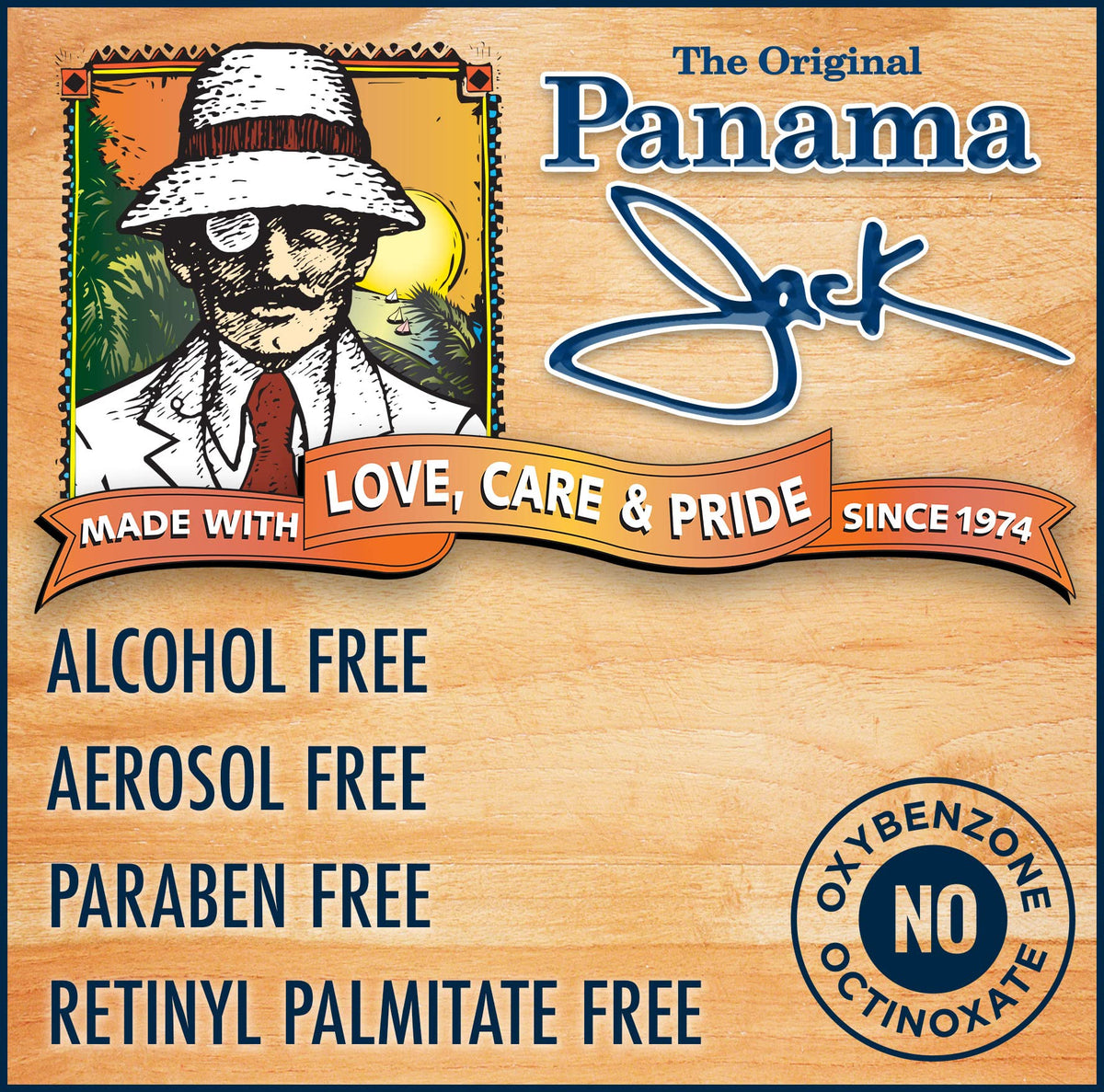 Panama Jack bottle in hand scale showing 5.5 oz size for travel-friendly portability