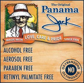 Panama Jack bottle in hand scale showing 5.5 oz size for travel-friendly portability