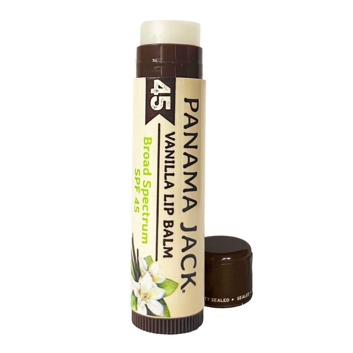 Open Dreamsicle Panama Jack lip balm tube with visible balm and twist-up dispenser for controlled use