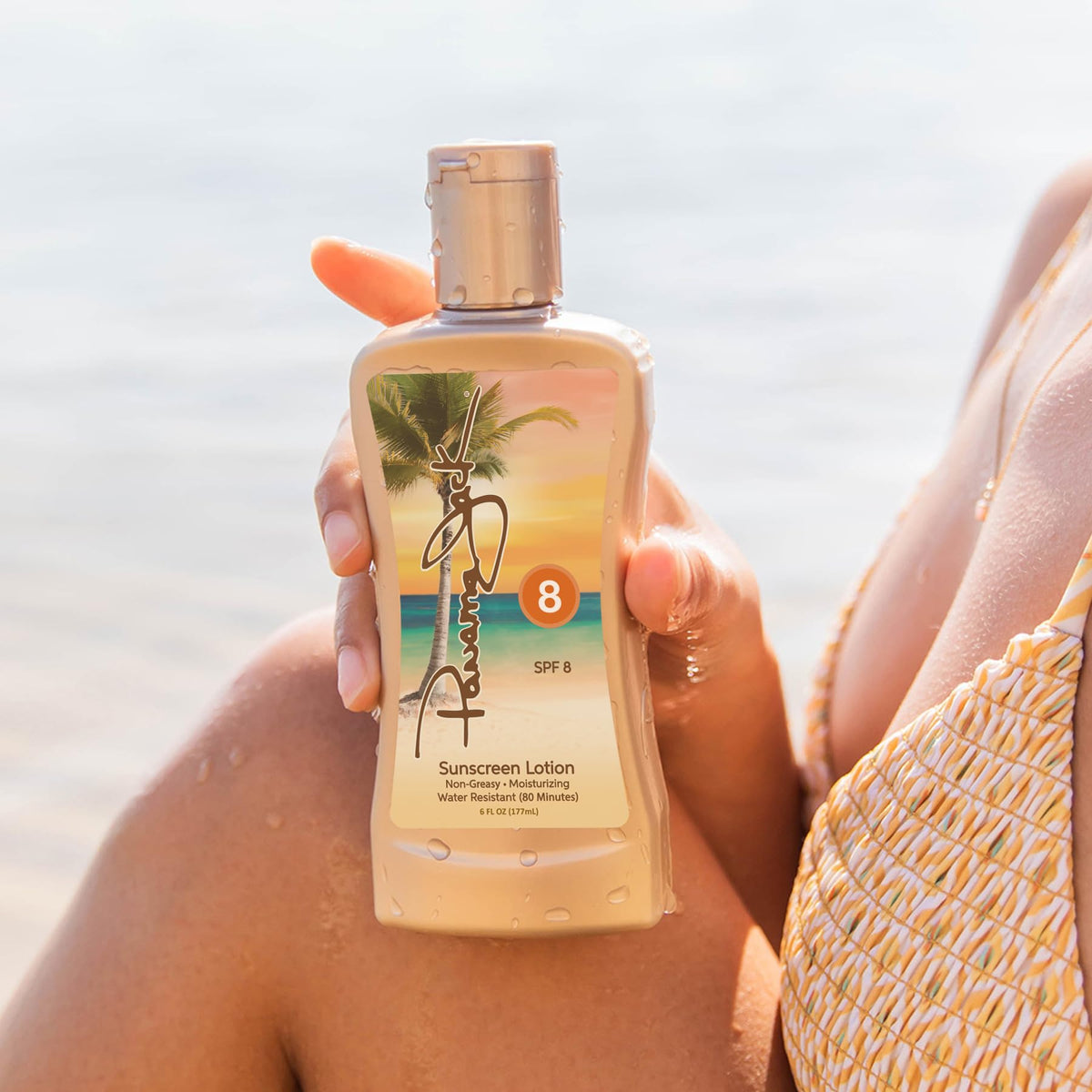 Panama Jack SPF 8 label closeup emphasizing tanning formula and moisturizing agents