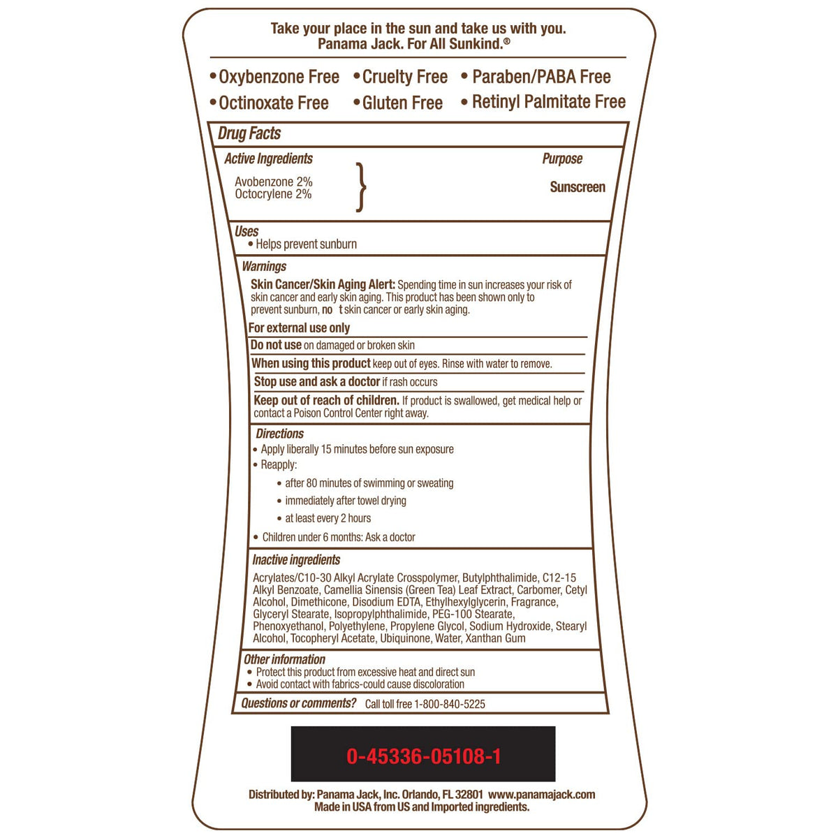 Panama Jack label close-up displaying SPF 8 15 30 and product benefits