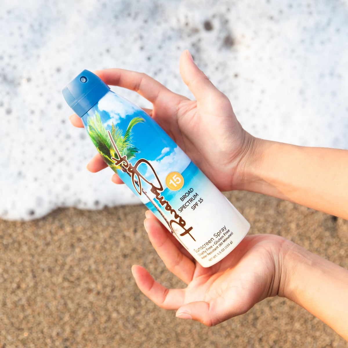 Panama Jack continuous spray mist demonstrating quick, even coverage