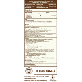 Panama Jack side label detail displaying ingredients and benefits