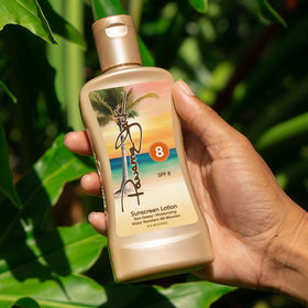 Panama Jack lotion texture on skin showing moisturizing finish and glow