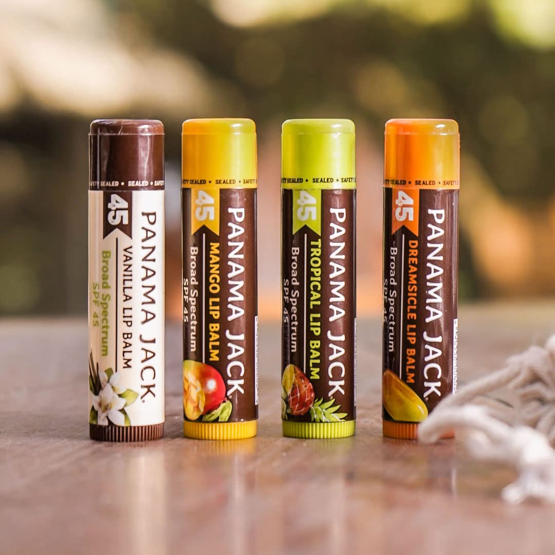 Panama Jack Tropical flavor tube emphasizing fruity scent and sun protection