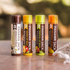Panama Jack Tropical flavor tube emphasizing fruity scent and sun protection