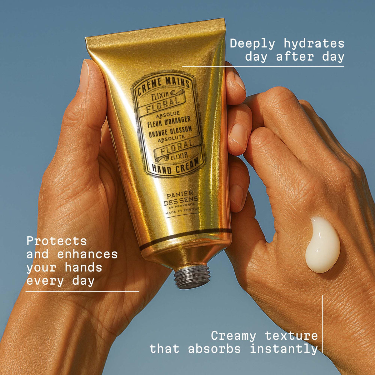 Panier des Sens cream texture close-up showing silky moisturization and smooth absorption