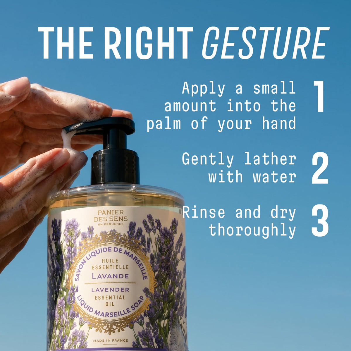 Panier des Sens bottle in bathroom setting adding elegant sinkside benefit