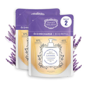 Panier des Sens front pouch showing lavender refill and packaging benefit: refill savings