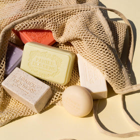 Panier des Sens soap on bathroom counter in styled scene conveying refined daily ritual