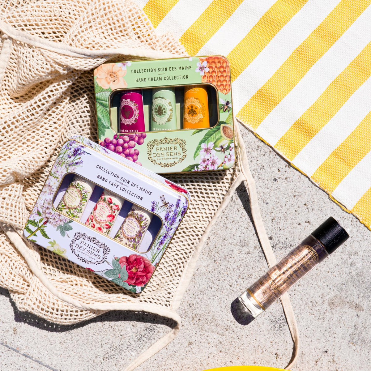 Panier des Sens trio styled on bathroom vanity suggesting everyday luxe routine