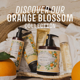 Panier des Sens with orange blossom sprig, evokes fresh citrus-floral fragrance notes