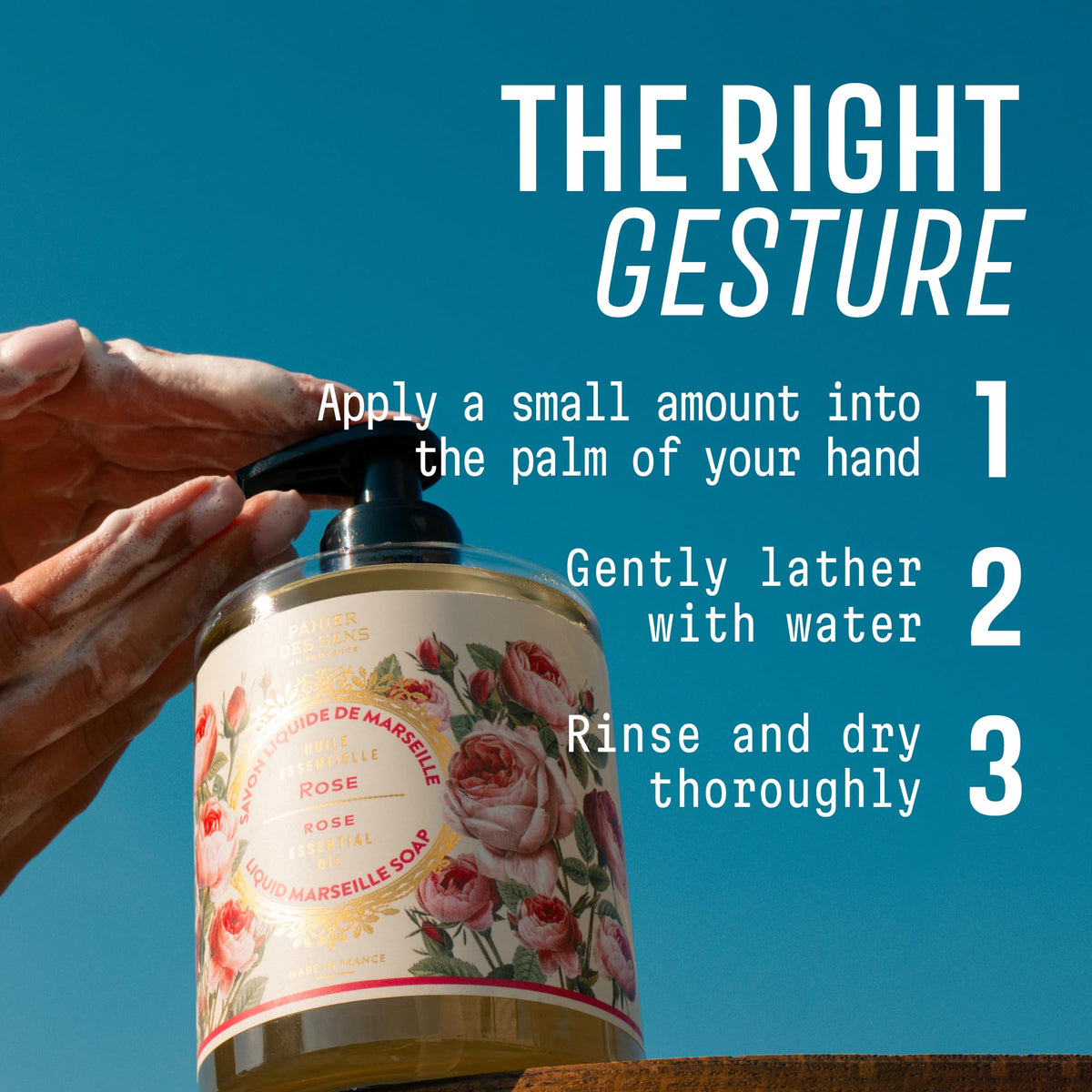 Panier des Sens bottle on bathroom sink creating a refined daily ritual