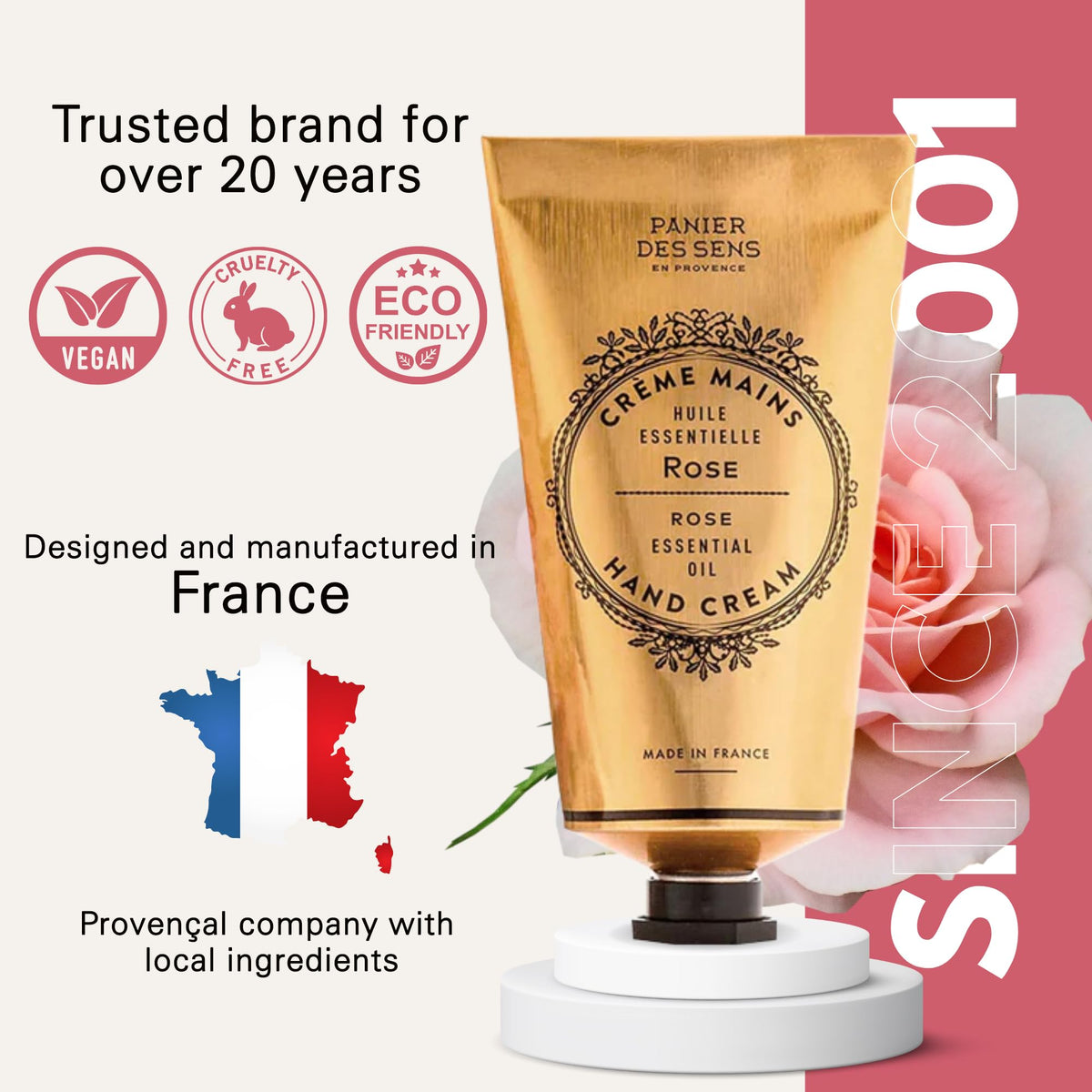 Panier des Sens label closeup showing ingredient highlights and recyclable packaging