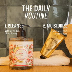 Panier des Sens bottle held in hand showing 16.9 fl oz scale and portability