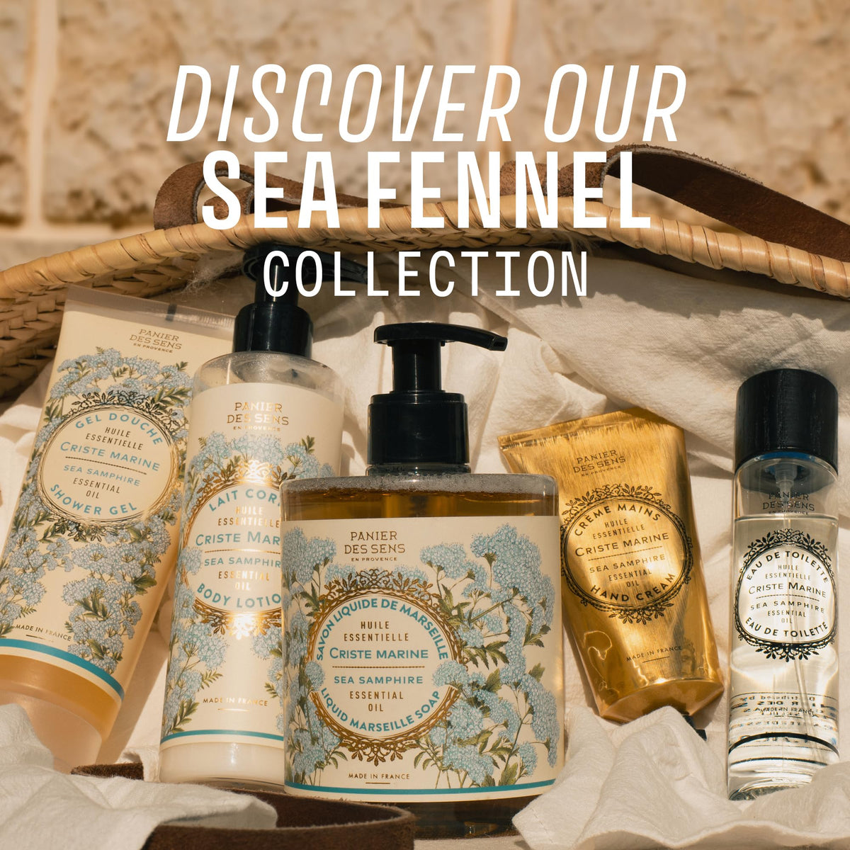 Panier des Sens natural ingredients display with olive oil emphasizing moisturizing benefit