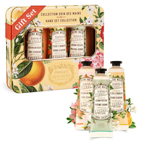 Panier des Sens front packaging showing three mini hand creams and decorative box for gifting