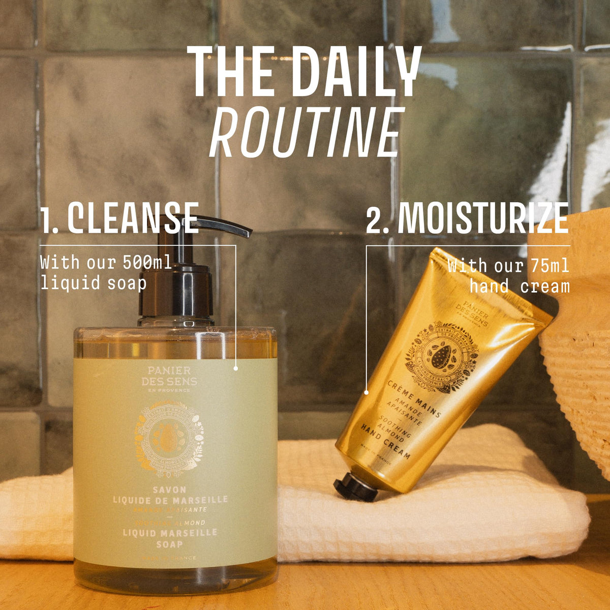 Panier des Sens bottle on kitchen sink with plants, everyday freshness benefit