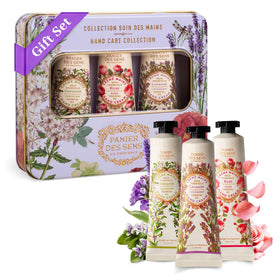 Panier des Sens tin front view showing elegant gift packaging and Mediterranean design