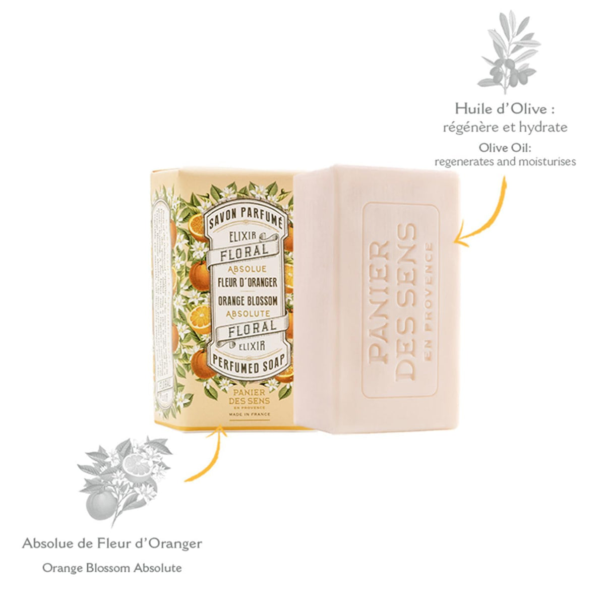 Panier des Sens close-up of triple-milled soap edge showing dense texture, longer-lasting bar