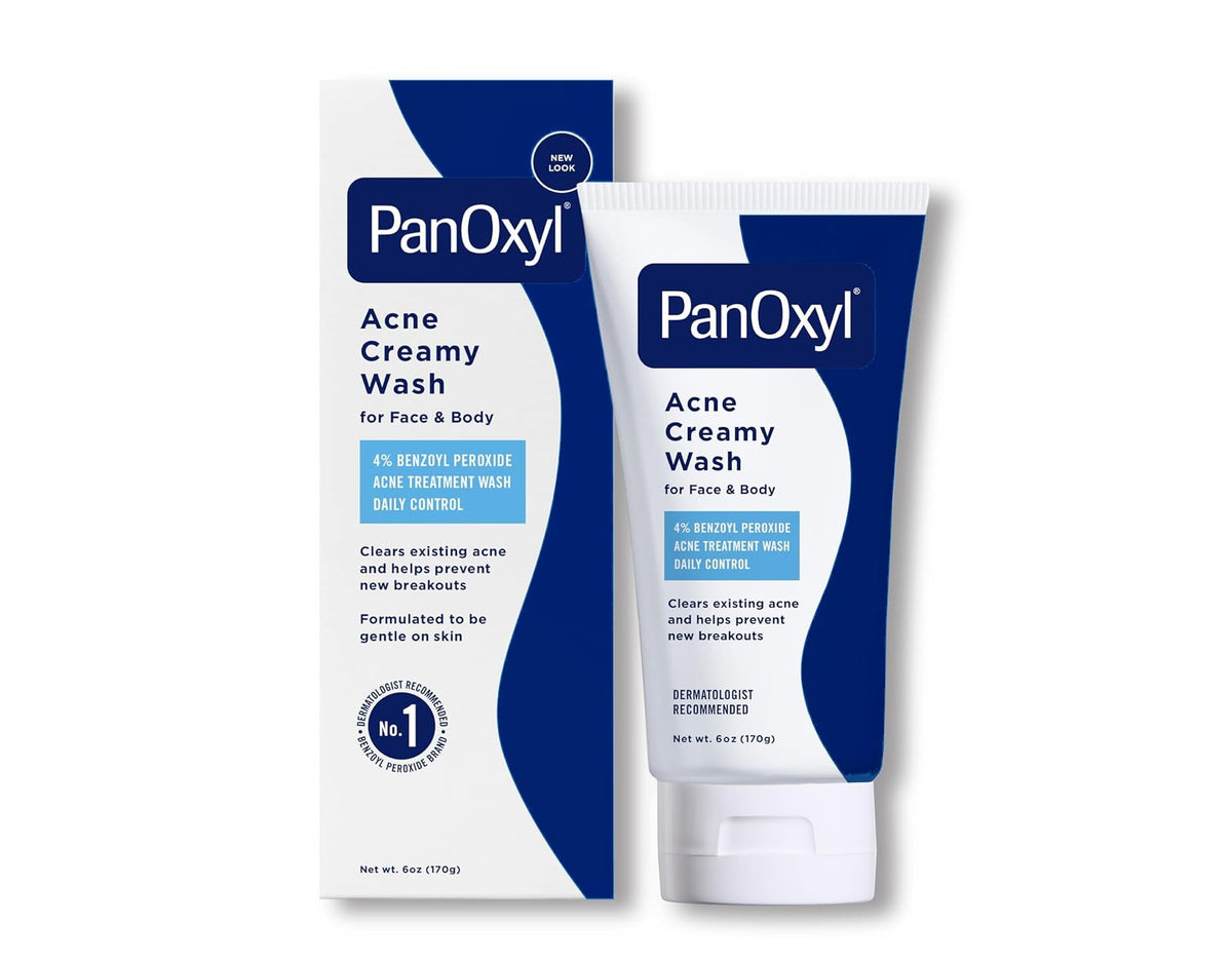 PanOxyl creamy texture close-up illustrating moisturizing formula and gentle cleanse
