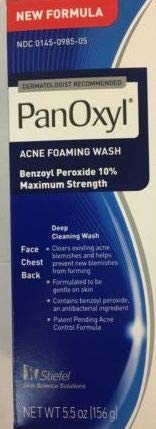 PanOxyl front packaging showing bottle and clear brand label, highlights strong acne control