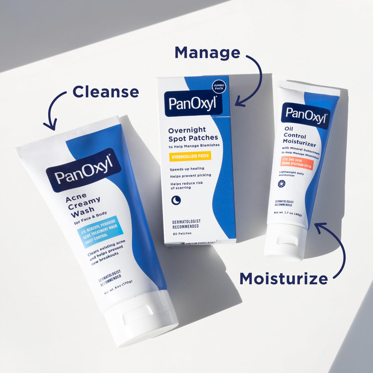 PanOxyl on bathroom counter indicating simple nightly skincare use