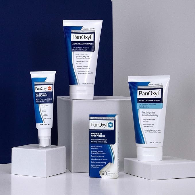 PanOxyl patch on bedside table illustrating nighttime use and readiness