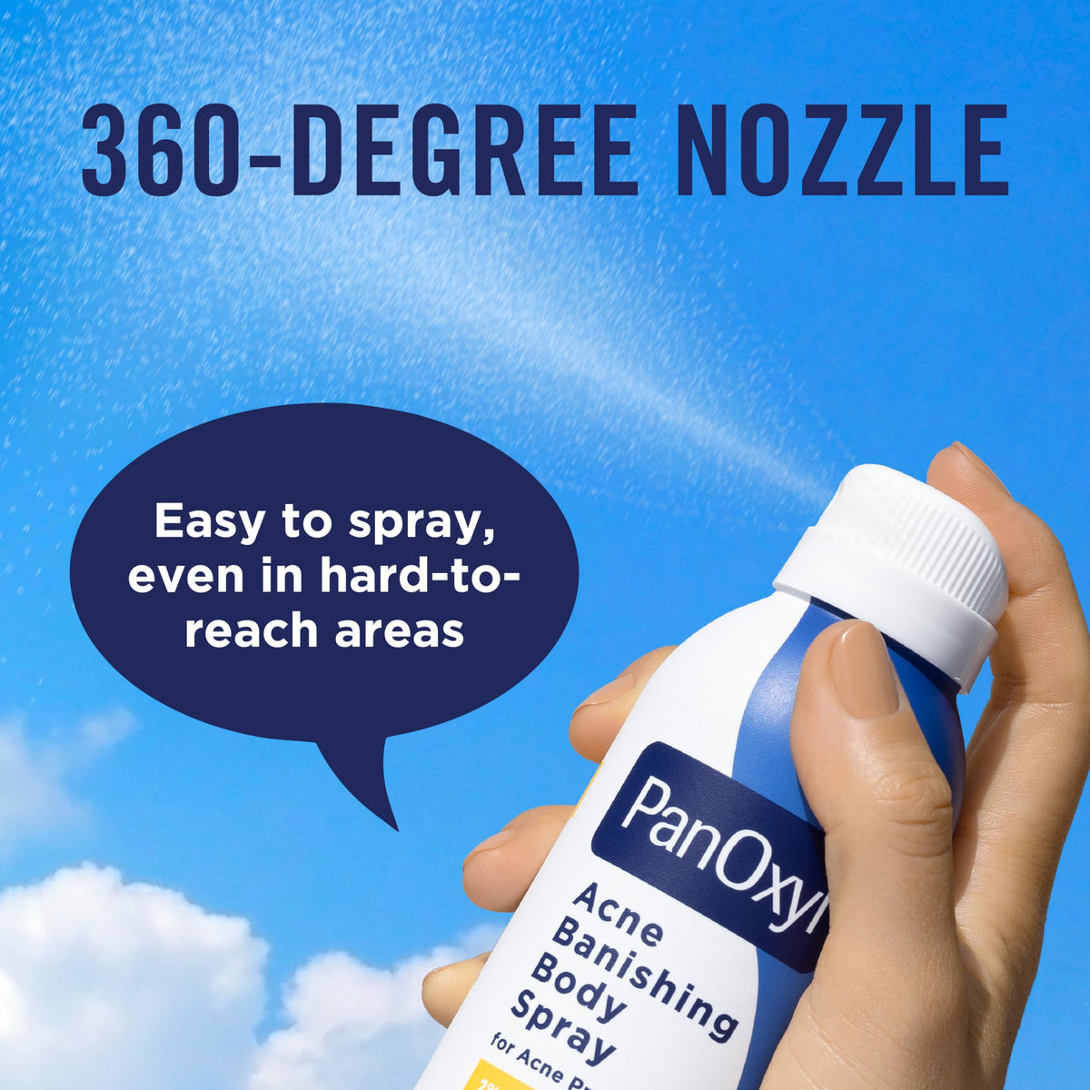 PanOxyl fine mist texture on skin showing quick-drying finish