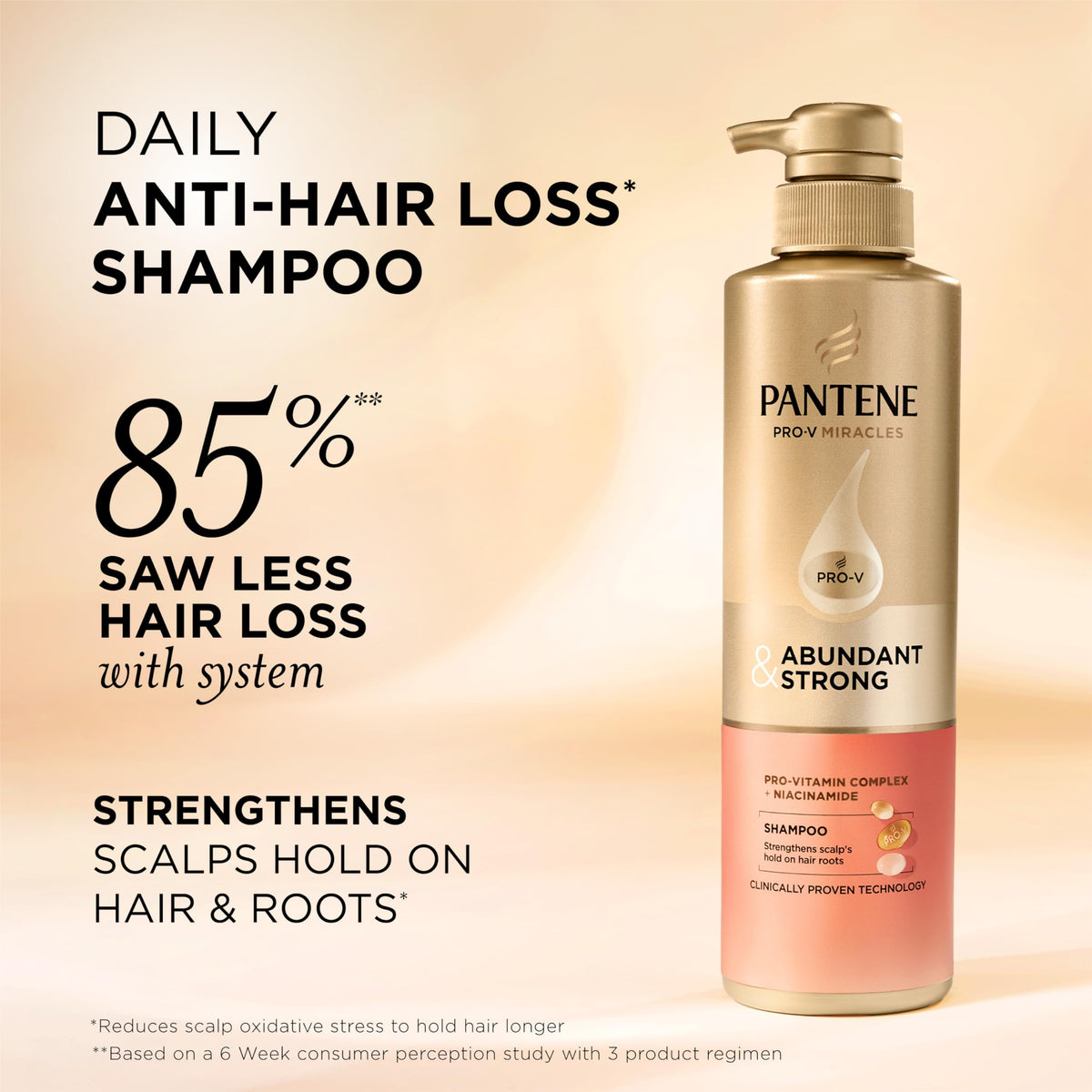 Pantene dispensing shampoo foam from bottle demonstrating gentle cleansing benefit